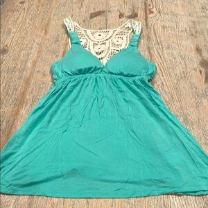 Lace-Trimmed Teal Tank Top